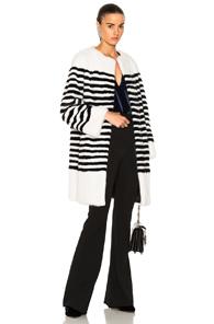 Lilly E Violetta Marilena Mink Long Coat In White,blue,stripes