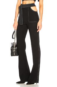 David Koma Contrast Stitching Waistband Cutout Trousers In Black