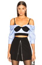 Alexander Wang Off Shoulder Cropped Shirt With Bra In Black,blue,stripes