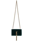 Saint Laurent Small Velvet Monogramme Kate Tassel Chain Bag In Green