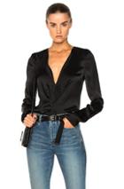 Saint Laurent Deep V Drape Blouse In Black