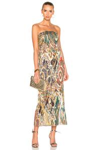 Oscar De La Renta Strapless Gown In Abstract,green,metallics,red