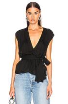 L'agence Clemence Shirred Tie Blouse In Black