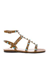 Valentino Leather Rockstud Sandals In Brown,neutrals