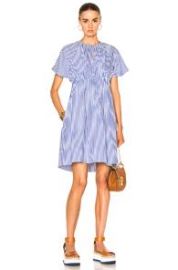Victoria Victoria Beckham Gathered Empire Dress In Blue,white,stripes