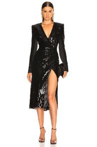 David Koma Sequin Long Sleeve Dress In Black