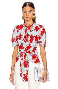 Proenza Schouler Splatter Floral Tie Top In Blue,floral,red