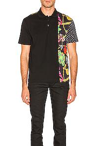 Versace Printed Shirt In Black,paisley,polka Dots,yellow
