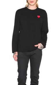 Comme Des Garcons Play Red Emblem Cotton Long Sleeve Tee In Black