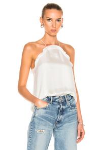 Tibi Gemma Cupro Ruffle Halter Top In White