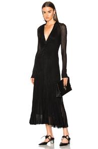Proenza Schouler Metallic Rib Long Sleeve V-neck Knit Dress In Black,metallics