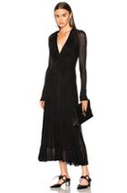 Proenza Schouler Metallic Rib Long Sleeve V-neck Knit Dress In Black,metallics