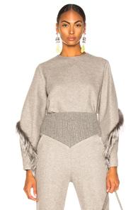Sally Lapointe Cocoon Top With Fox Fur In Grey