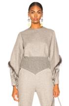 Sally Lapointe Cocoon Top With Fox Fur In Grey