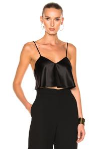 Brandon Maxwell Satin Crop Camisole Top In Black