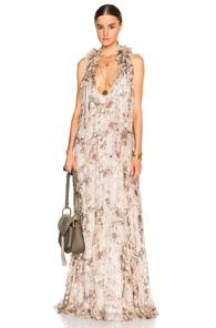Chloe Flower Print Fil Coupe Maxi Dress In Neutrals,floral,metallics