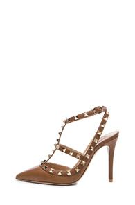 Valentino Rockstud Leather Slingbacks T.100 In Brown