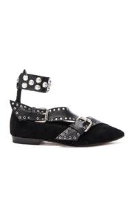 Isabel Marant Suede Linzy Eyelet Flats In Black