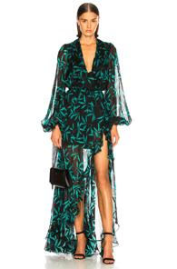 Caroline Constas Olivia Gown In Black,green,tropical