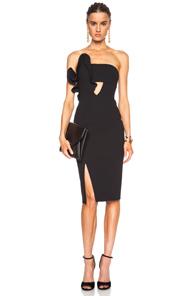 Nicholas Bonded Poly Crepe Ruffle Dress In Black