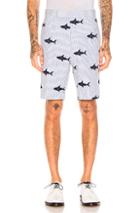 Thom Browne Shark Embroidery Shorts In Blue,sripes,animal Print