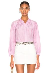 Raquel Allegra Shirred Bell Blouse In Purple