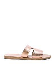 Ancient Greek Sandals Metallic Leather Apteros Sandals In Pink,metallics