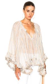Zimmermann Meridian Flared Frill Top In Blue,neutrals,stripes