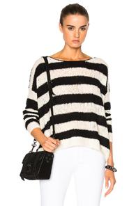 Atm Anthony Thomas Melillo Boatneck Drop Shoulder Sweater In Black,white,stripes