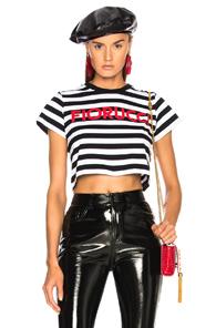 Fiorucci Stripe Cropped Tee In Black