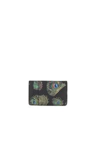 Alexander Mcqueen Feather Printed Leather Card Holder In Black