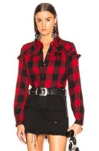 Frame Ruffle Check Top In Red,plaid