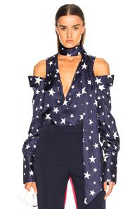 Monse Star Open Shoulder Shirt In Blue,geometric Print