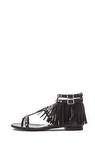 Saint Laurent Nu Pieds Leather Fringe Sandals In Black