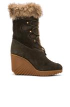 Chloe Suede Foster Wedge Boots In Green