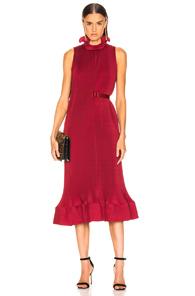Tibi Pleated Sleeveless Dress With Belt In Red