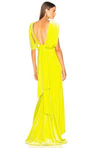 Brandon Maxwell Velvet Drape Back Gown In Yellow