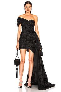 Oscar De La Renta One Shoulder Strapless Dress In Black
