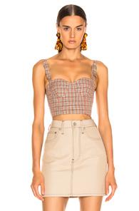 Maison Margiela Print Corset Top In Neutral,plaid,orange
