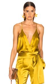 Michelle Mason Wrap Cami Bodysuit In Metallic,yellow
