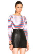 Saint Laurent Distressed Stripe Tee In Stripes,red,blue