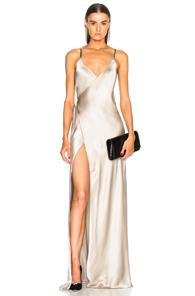 Michelle Mason Chain Wrap Gown In Gray,metallics