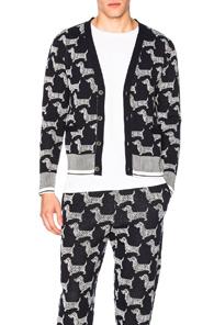 Thom Browne Hector Browne Jacquard Cardigan In Blue,abstract