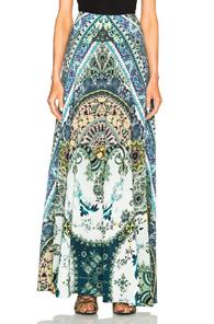 Etro Clean Silk Maxi Skirt In Blue,abstract