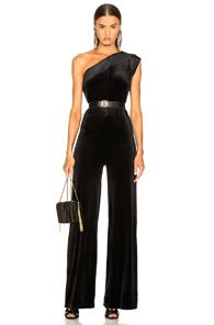Norma Kamali One Shoulder Velvet Jumpsuit In Black