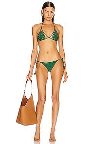 Adriana Degreas X Cult Gaia Triangle Bikini With Tulle And Leaves In Green