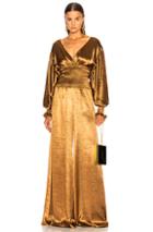 Caroline Constas Smocked Waist Jumpsuit In Metallic Bronze