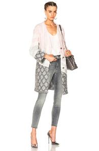 Prabal Gurung Curved Sleeve Cable Cardigan In Gray,pink