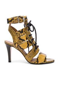 Chloe Rylee Python Print Leather Lace Up Sandals In Yellow,animal Print