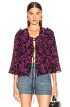 Les Reveries Tie Front Top In Black,floral,pink,purple